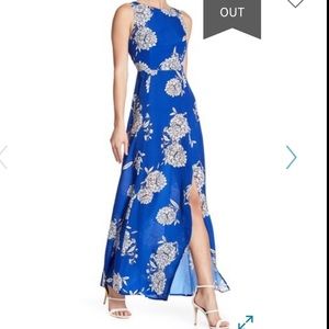 Vince Camuto long blue maxi dress w/ slit 10 EUC